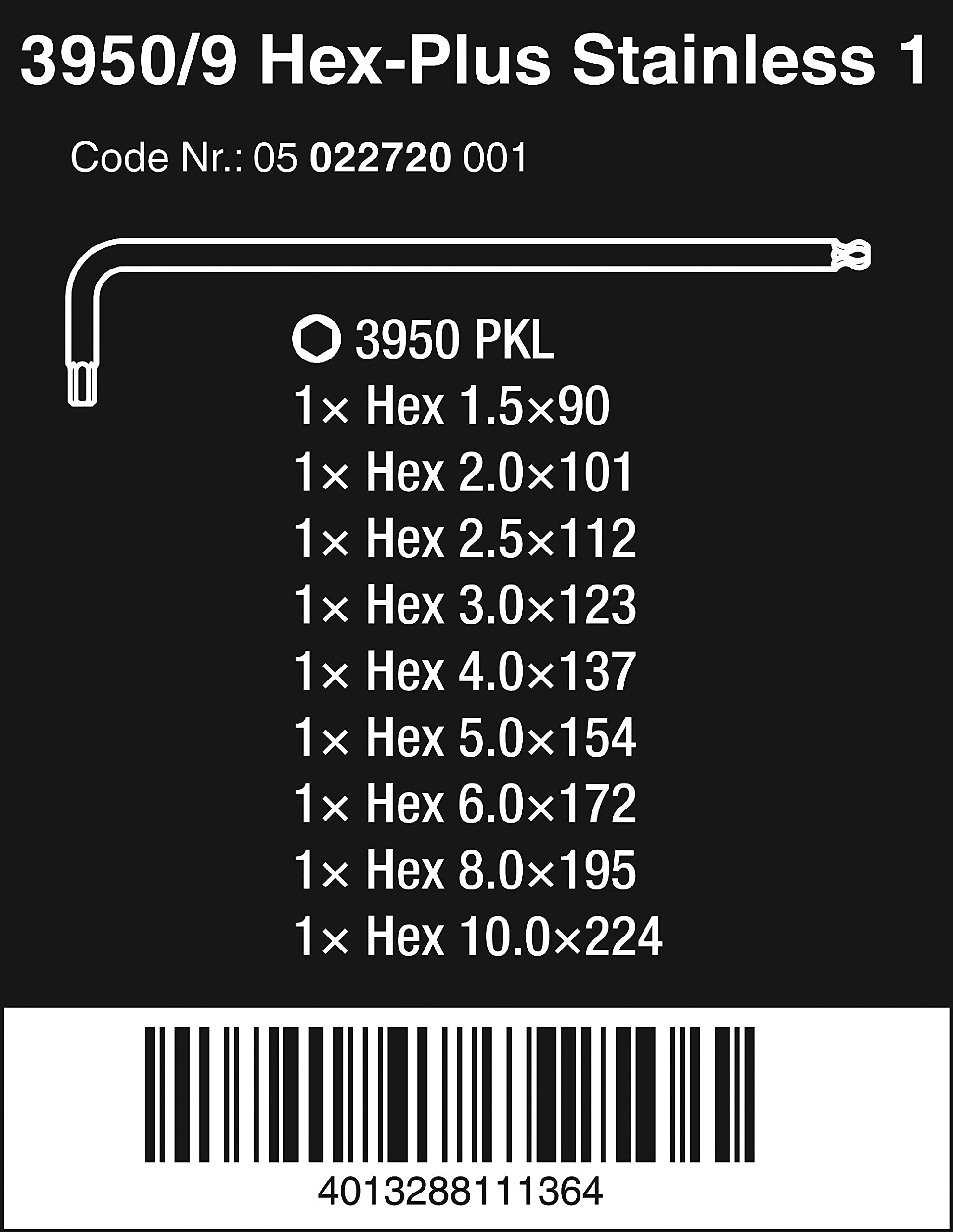 Wera - 5022720001 Stainless 3950 PKL/9 Ball-point Metric Hex-Plus Ergonomic L-Key Set with Two-Component Storage Clip, 9-Piece - Image 3